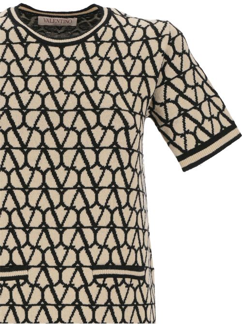 Abito in maglia di lana vergine beige/nera  Valentino PAP | 4B3KD11I8DTE21